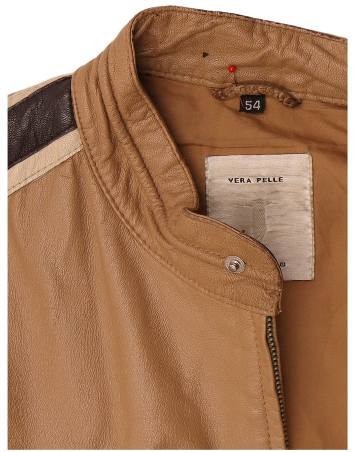 Vintage Herre Læderjakke IT 54 XL Beige Colourblock Læder