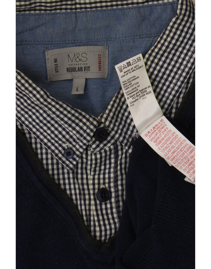 MARKS & SPENCER Herre V-hals sweater Stor marineblå ternet