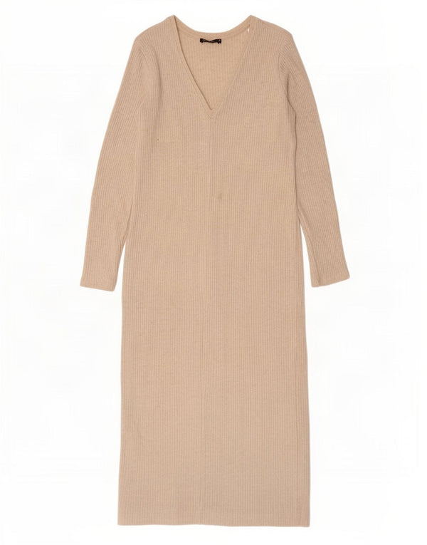 Zara Dame Jumper Dress UK 16 Stor Beige Akryl