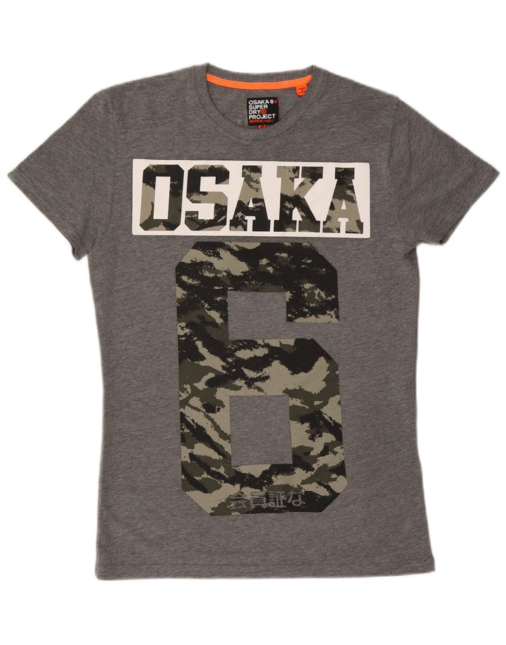 SUPERDRY Herre Osaka Grafisk T-Shirt Top Lille grå Flecked Bomuld