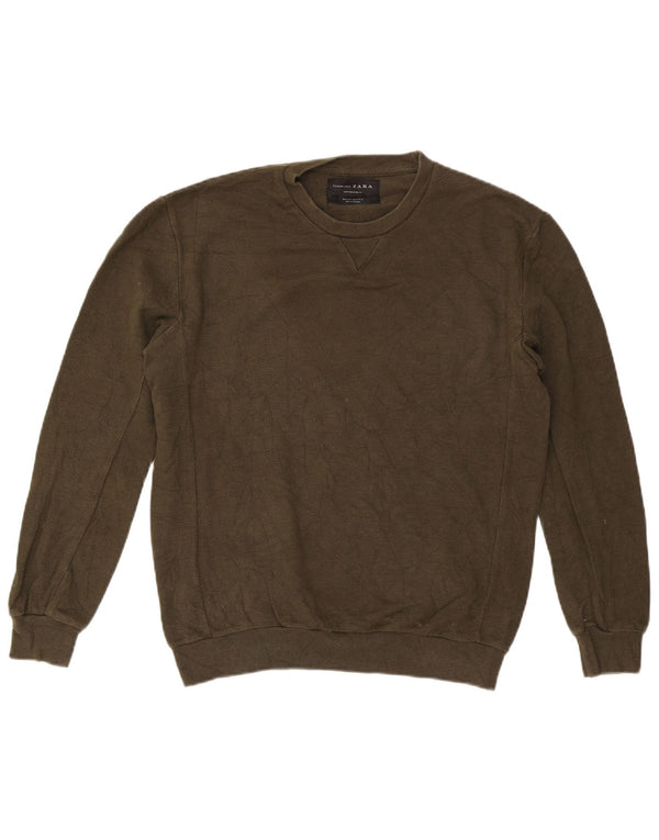 Zara Herre trøjetrøje med rund hals Medium Khaki Bomuld