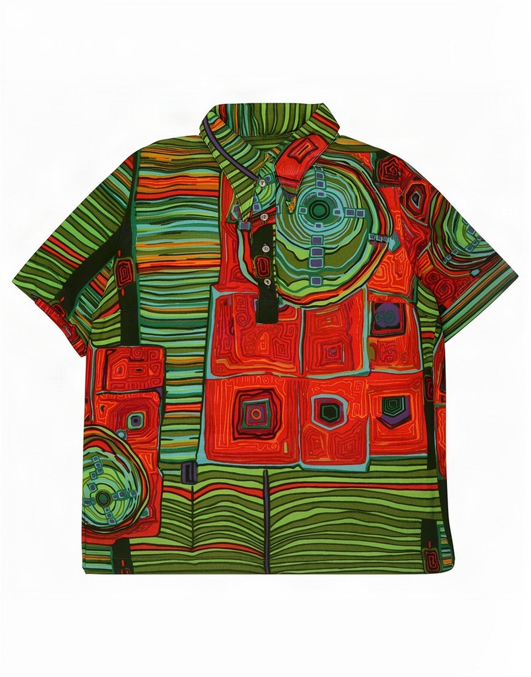 Vintage Dame Polo Shirt UK 14 Medium Multicolored Geometric