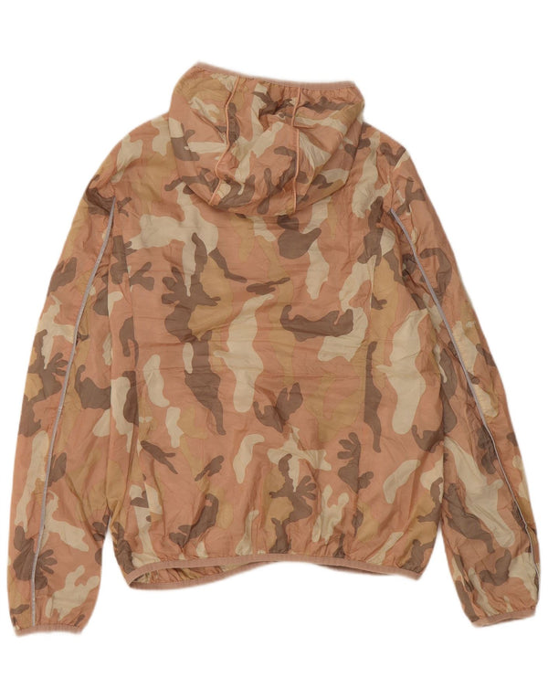 NAPAPIJRI Womens Hooded Rain Jacket UK 16 Large Pink Camouflage Polyester