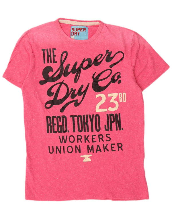 Superdry Grafisk T-shirttop til kvinder UK 14 Medium Pink Flecked Bomuld