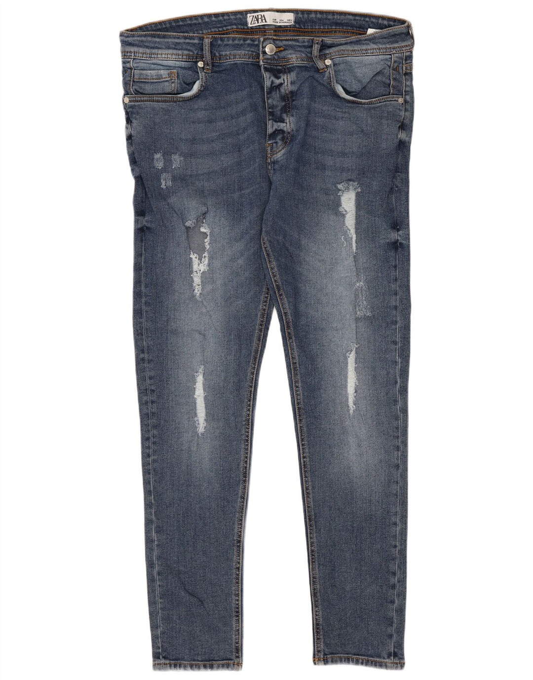 Zara Dame Distressed Slim Jeans W36 L28 Blå Polyester
