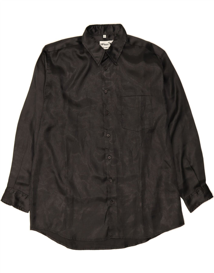 VINTAGE Mens Shirt Size 43/44 Large Black Polyester Vintage Vintage and Second-Hand Vintage from Messina Hembry 