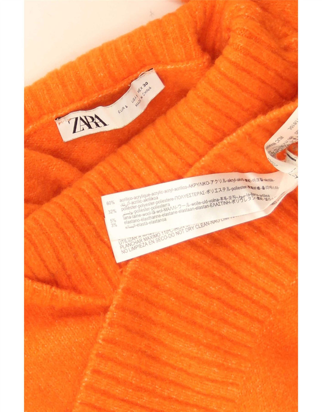 Zara Dame Oversized Turtle Neck Jumper Sweater UK 16 Stor Orange Akryl