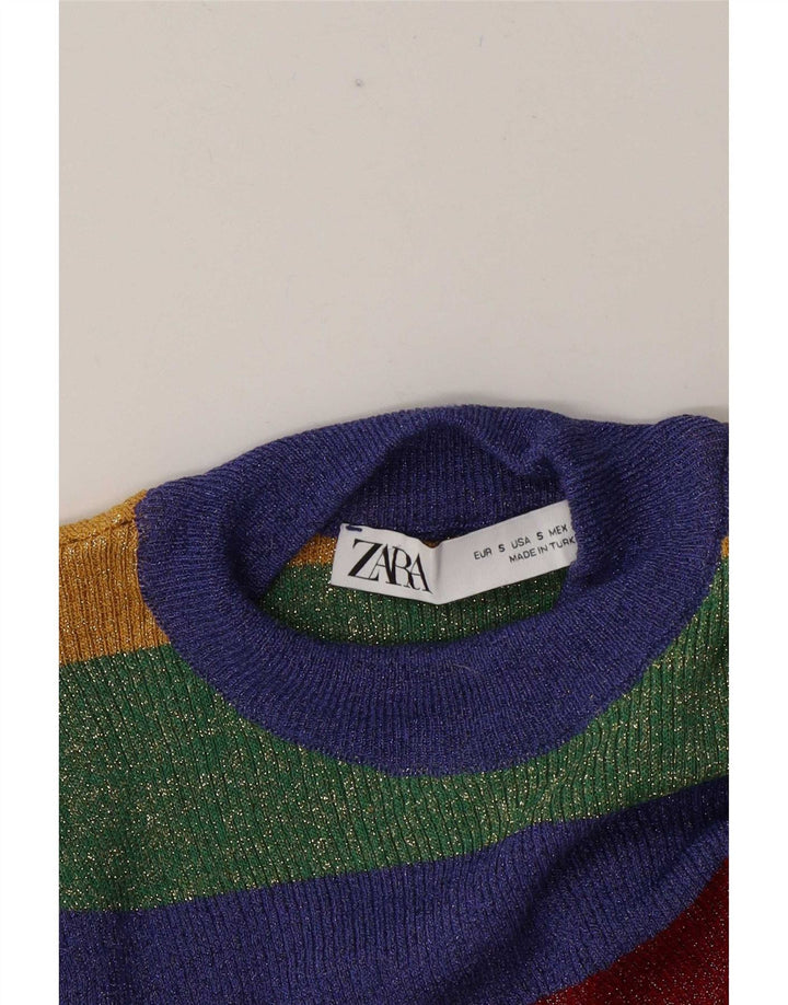 Zara Dame Bluse Top UK 10 Lille Flerfarvet Stribet