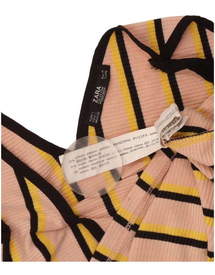 Zara Dame Cami Top UK 14 Large Pink Stribet Polyester