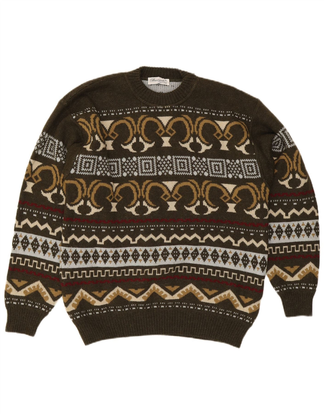 Bramante Herre Crew Neck Jumper Sweater IT 50 Medium Khaki Geometrisk Uld