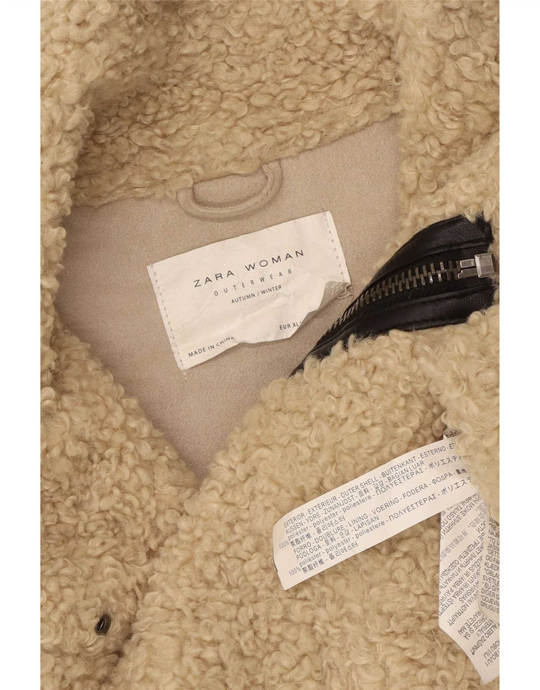 Zara Dame Teddy Bear Fleecejakke UK 18 XL Beige Polyester