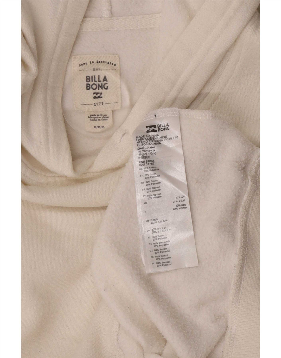 Billabong Herre Loose Fit Hoodie Jumper Medium White Bomuld