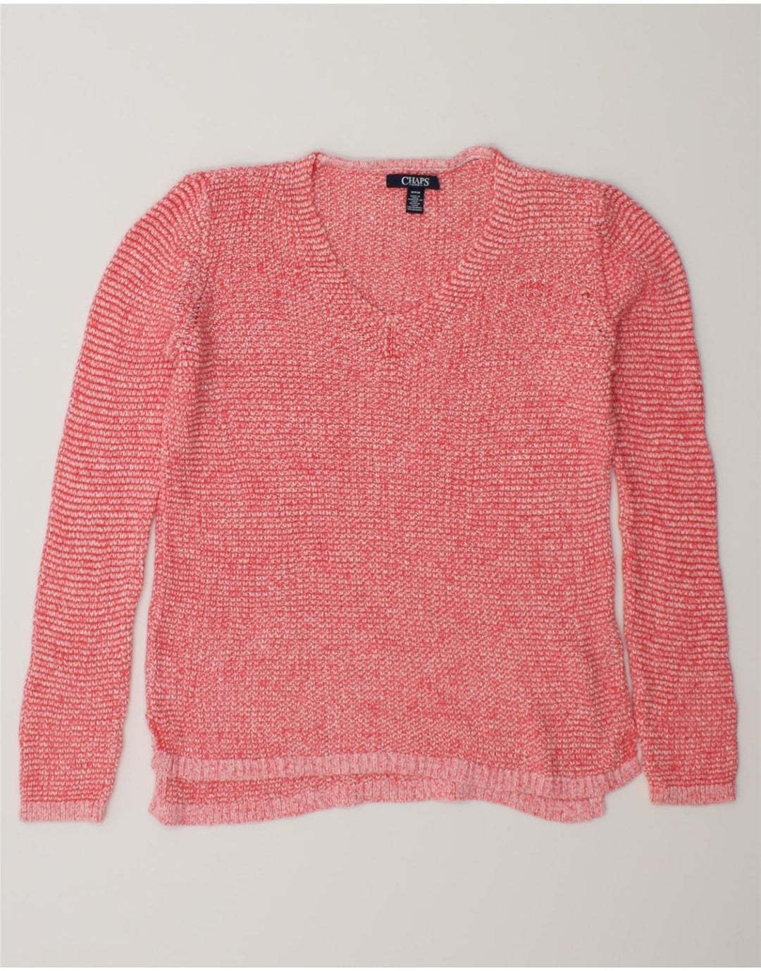 CHAPS Womens V-Neck Jumper Sweater UK 14 Medium Pink Cotton Vintage Chaps and Second-Hand Chaps from Messina Hembry 