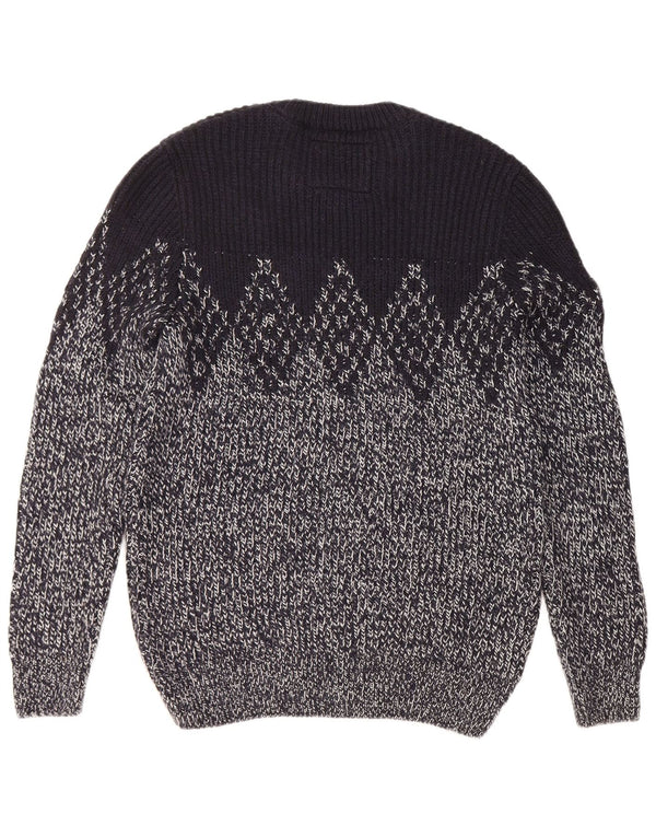 SUPERDRY Mens Crew Neck Jumper Sweater Large Navy Blue Argyle/Diamond