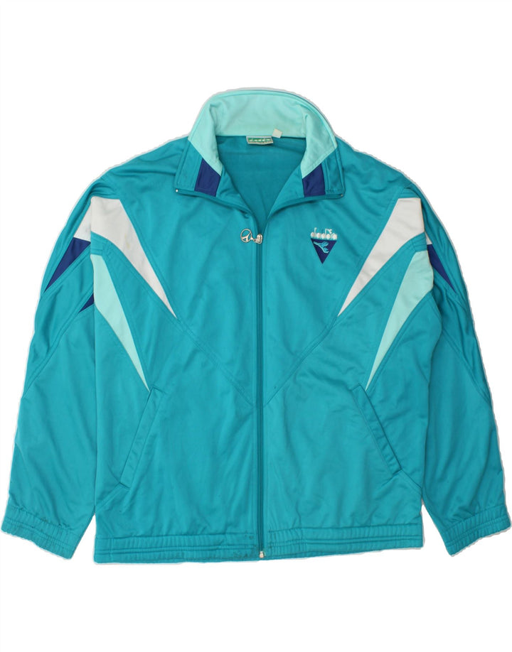 DIADORA Mens Tracksuit Top Jacket UK 44 XL Blue Colourblock Polyester Vintage Diadora and Second-Hand Diadora from Messina Hembry 