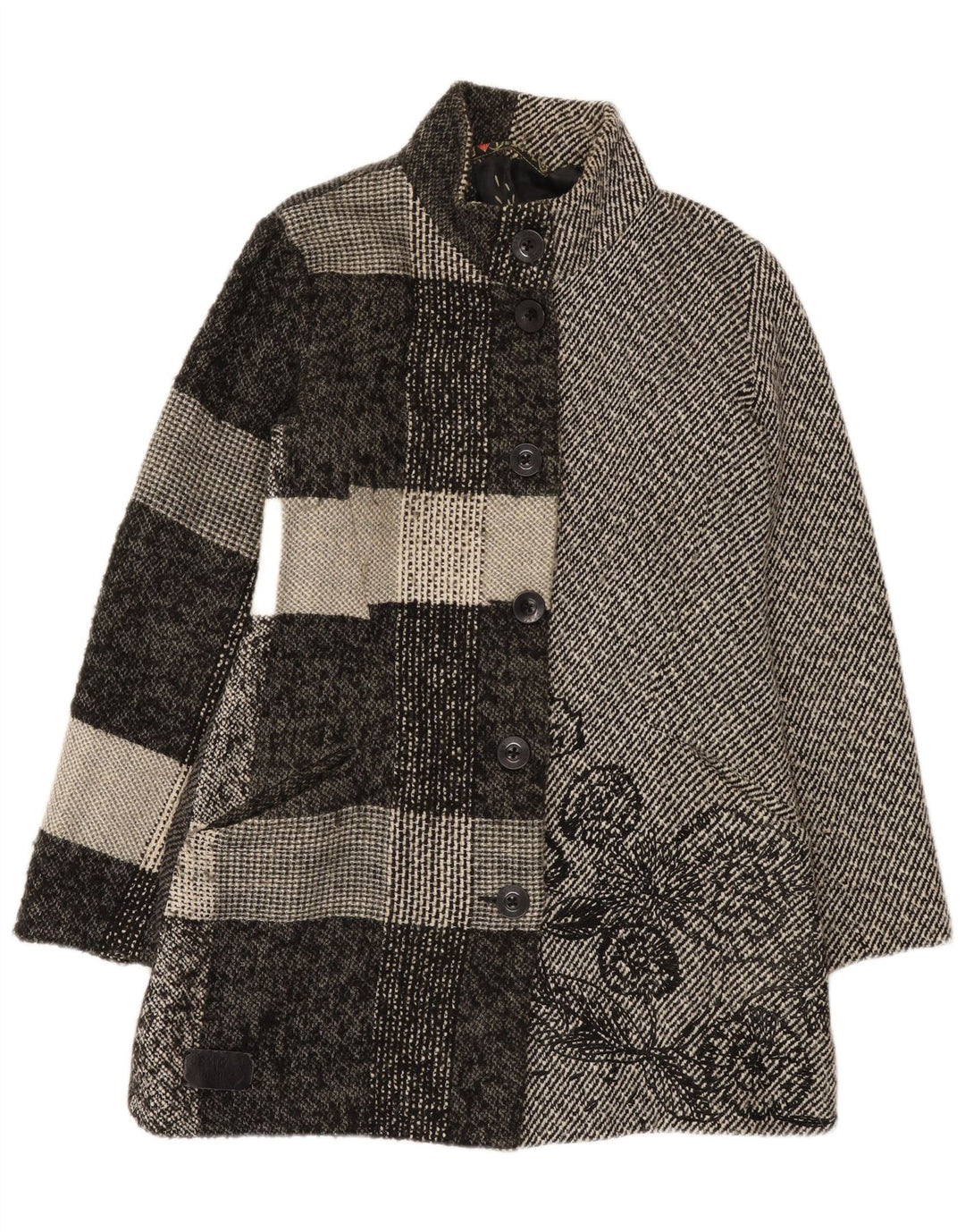 Desigual Dame Overfrakke EU 42 Large Grey Floral Polyester