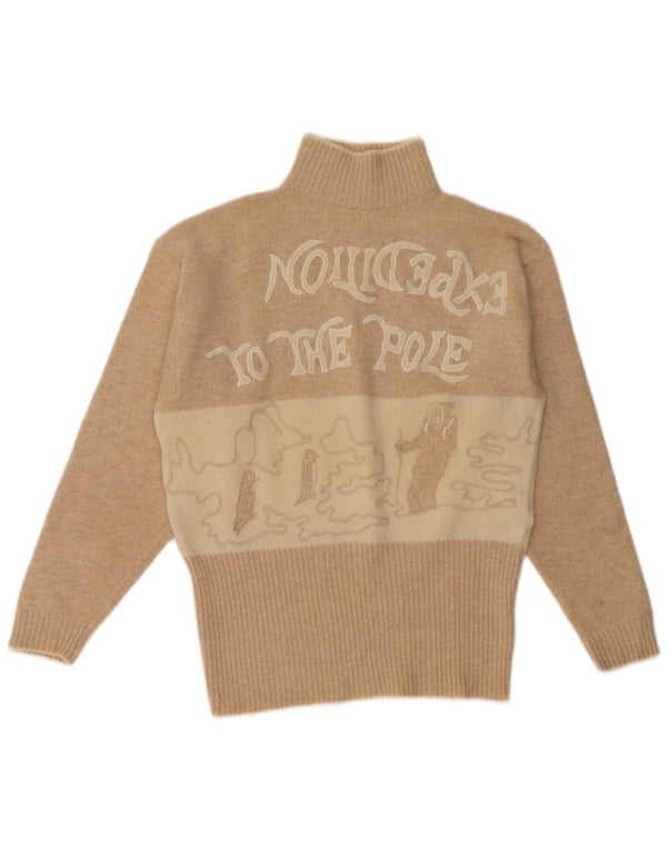 Vintage Dame Turtle Neck Jumper Sweater UK 14 Medium Beige Colourblock