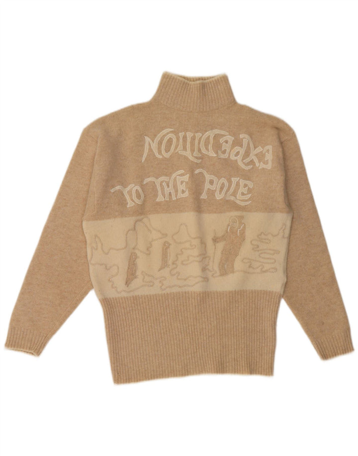 Vintage Dame Turtle Neck Jumper Sweater UK 14 Medium Beige Colourblock