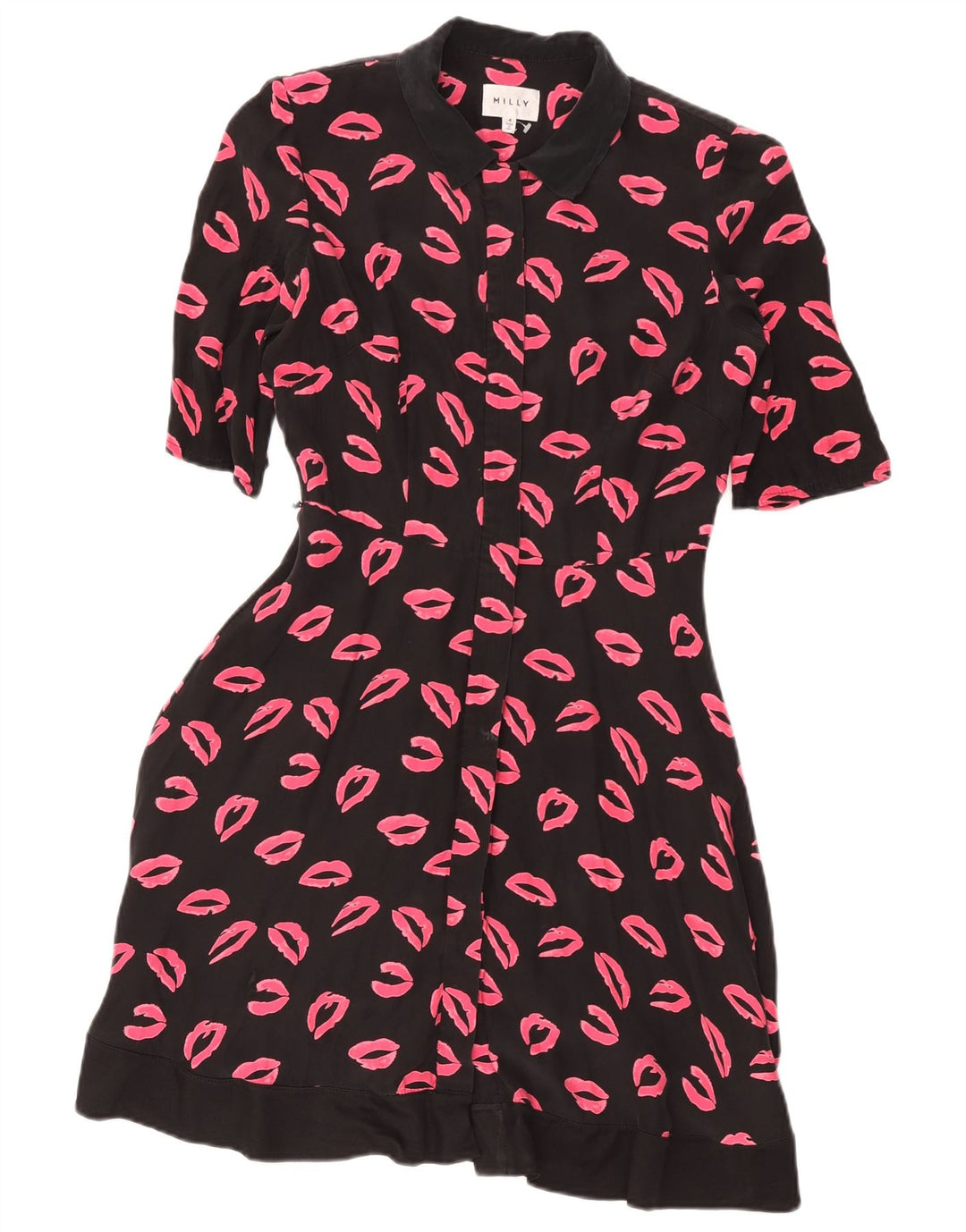Milly Womens abstrakt mønster kortærmet skjortekjole US 4 Small Black