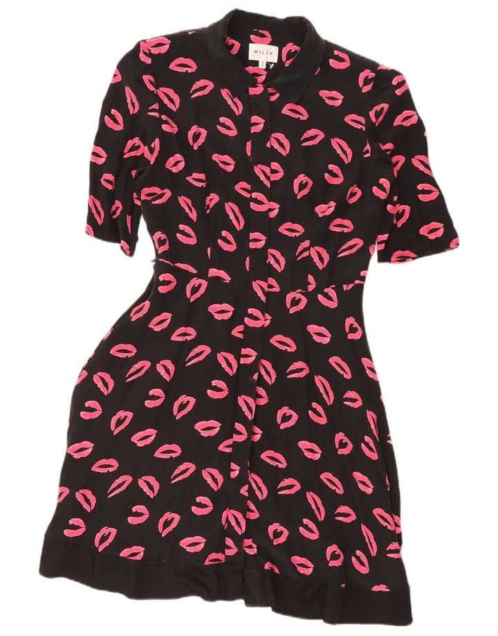 Milly Womens abstrakt mønster kortærmet skjortekjole US 4 Small Black
