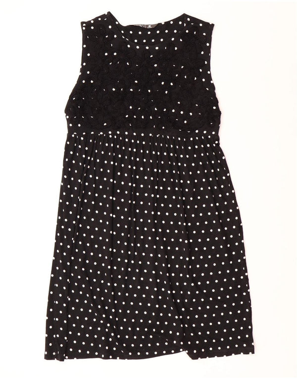 LEE Womens Riders Ærmeløs A-line Kjole UK 14 Large Black Polka Dot