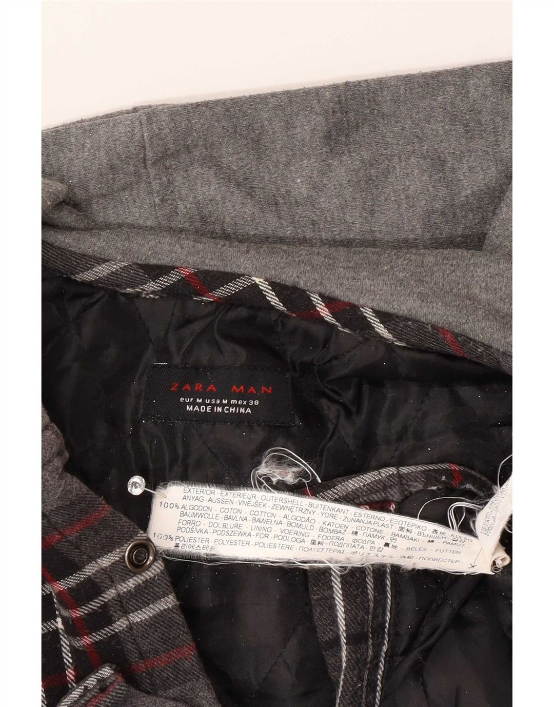 Zara herre hætte skovhugger flannel skjorte mellemgrå ternet bomuld