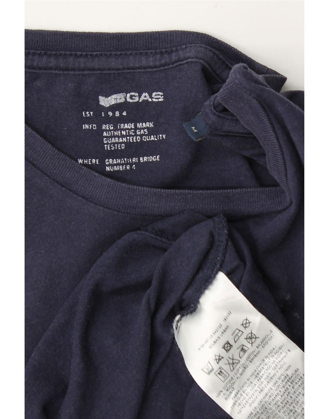 Gas Herre grafisk T-shirt Top Medium Marineblå Bomuld