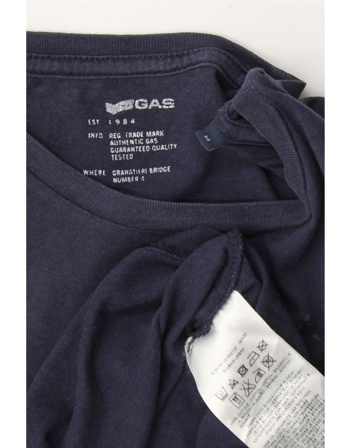Gas Herre grafisk T-shirt Top Medium Marineblå Bomuld