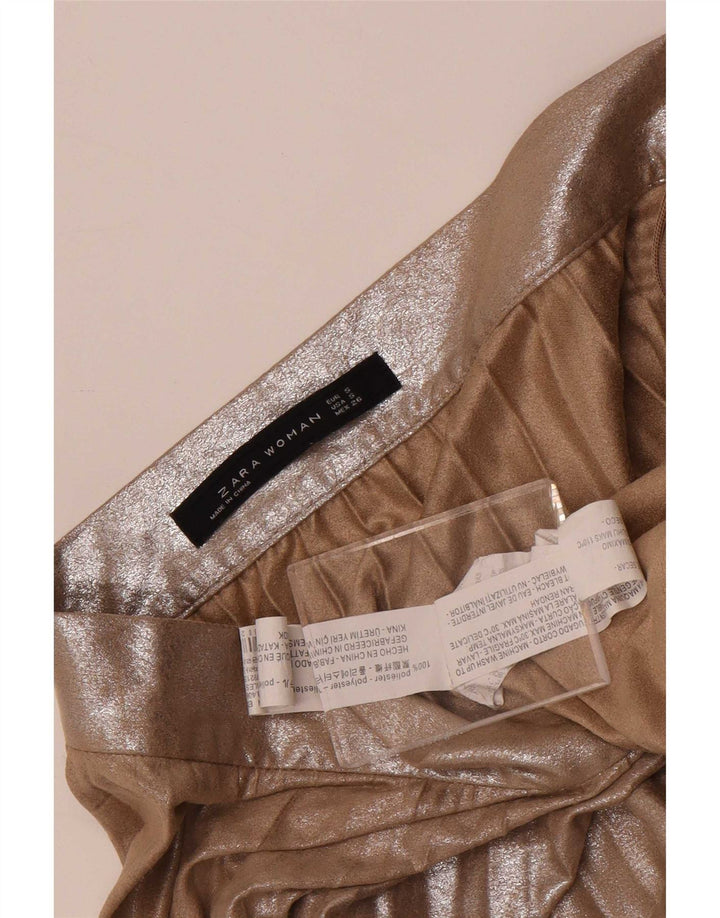 Zara Kvinder højtalje plisseret nederdel Lille W26 brun polyester