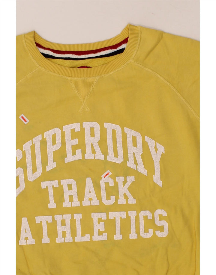 SUPERDRY Womens Graphic Sweatshirt Jumper UK 14 Medium Yellow Cotton Vintage Superdry and Second-Hand Superdry from Messina Hembry 