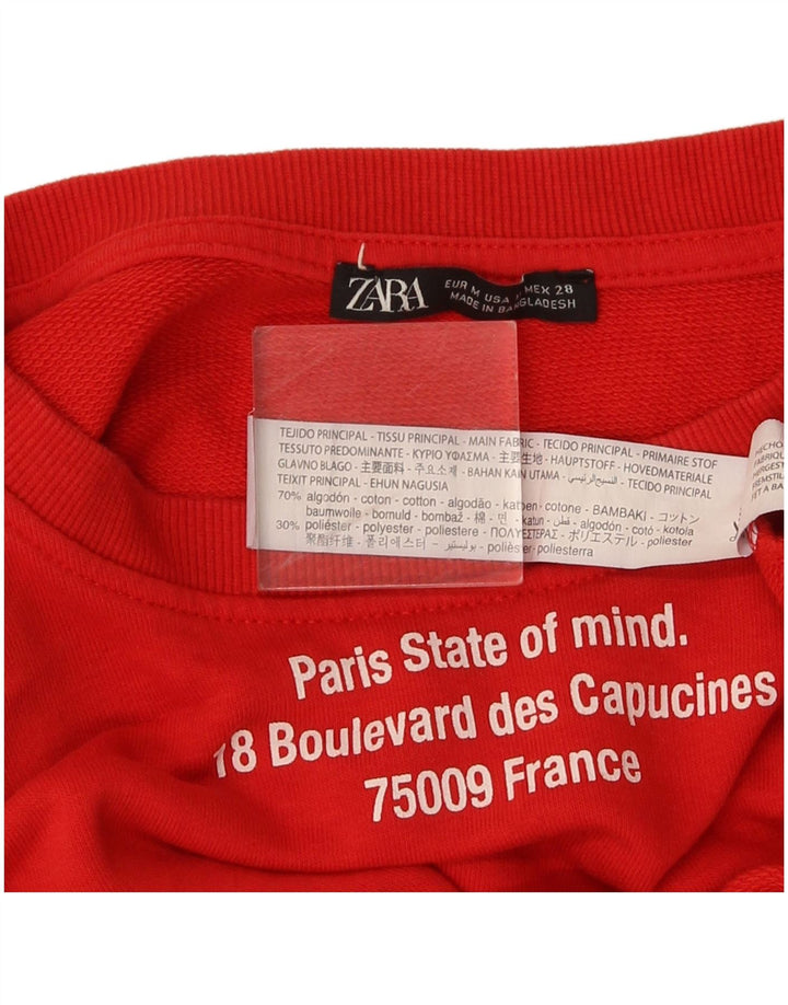 Zara Womens Graphic Crop Sweatshirt Jumper UK 14 Medium Red Bomuld