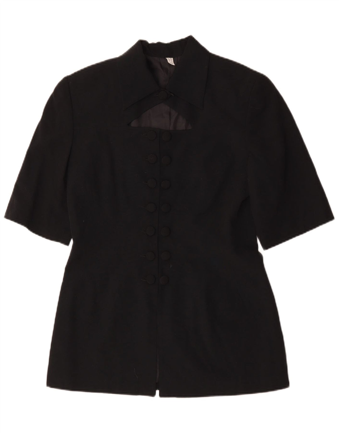Vintage Dame Kortærmet Blazer Jacket UK 10 Small Black Pinstripe