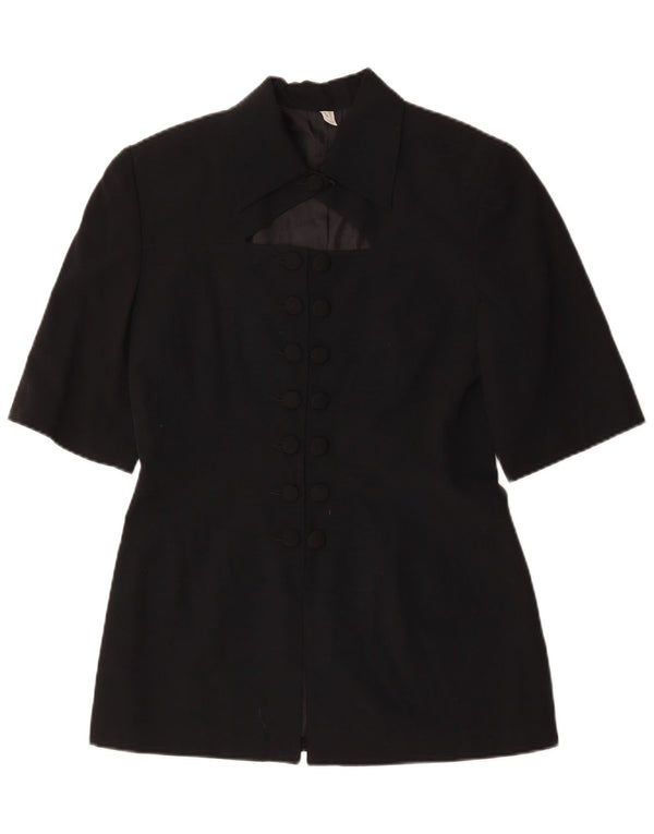 Vintage Dame Kortærmet Blazer Jacket UK 10 Small Black Pinstripe