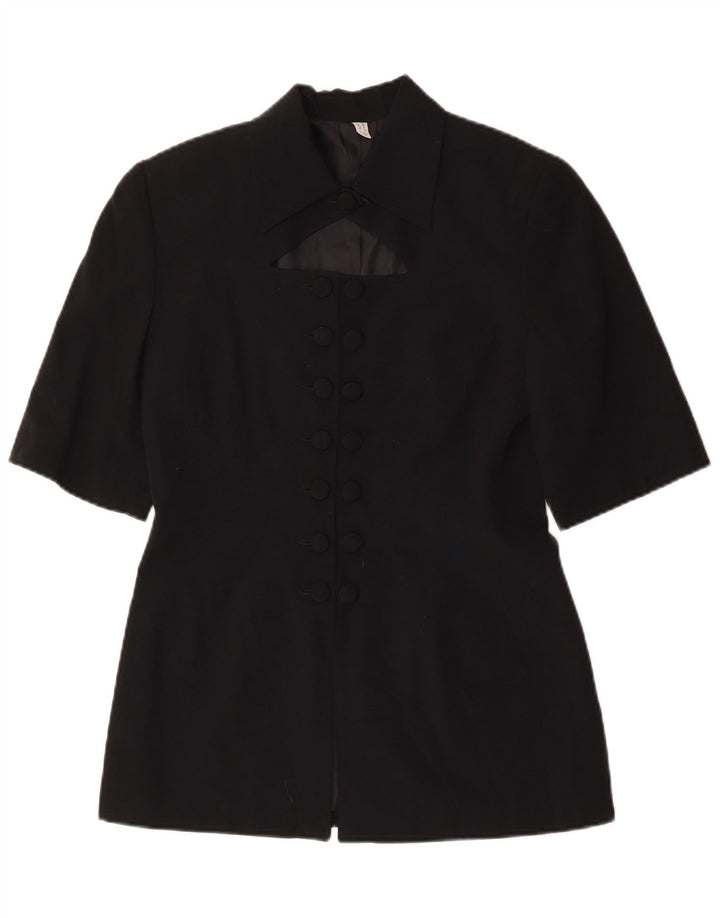 Vintage Dame Kortærmet Blazer Jacket UK 10 Small Black Pinstripe