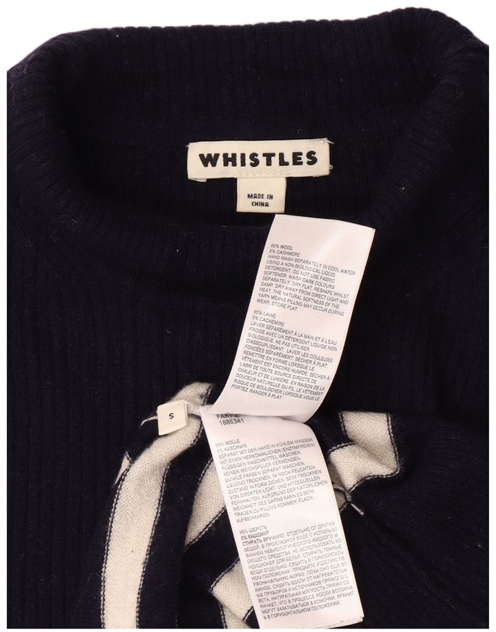 WHISTLES Dame Turtle Neck Jumper Sweater UK 10 Small Navy Blue Stribet