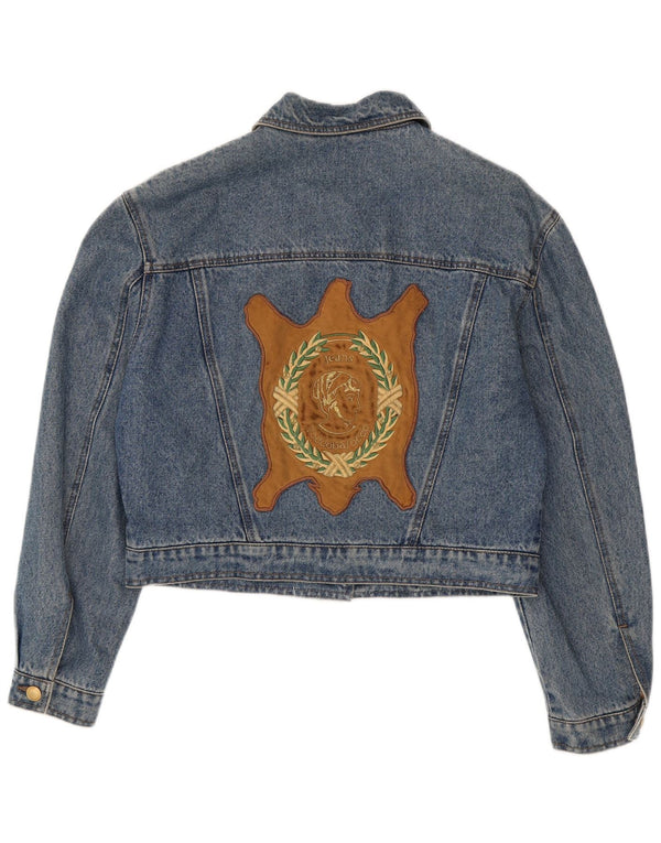 Roccobarocco Dame grafisk Crop denimjakke UK 14 Medium Blue Colourblock