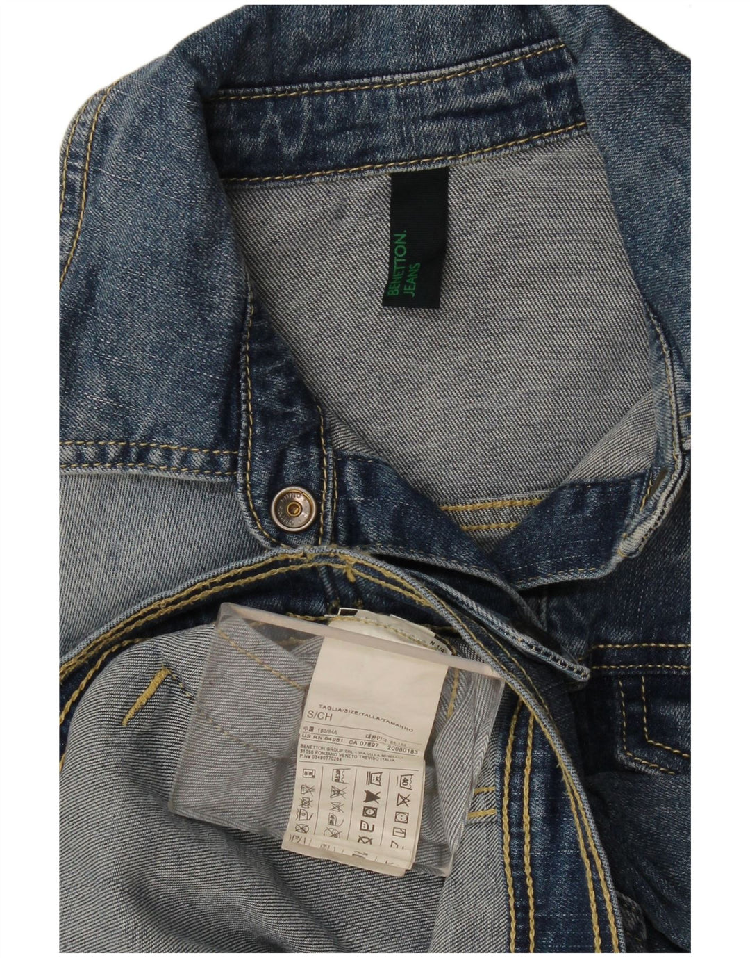 Benetton Dame Crop Denim Jacket UK 10 Small Blue Cotton