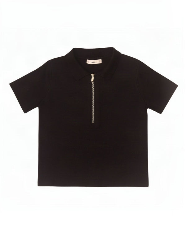 Zara Dame Polo Shirt UK 10 Small Black