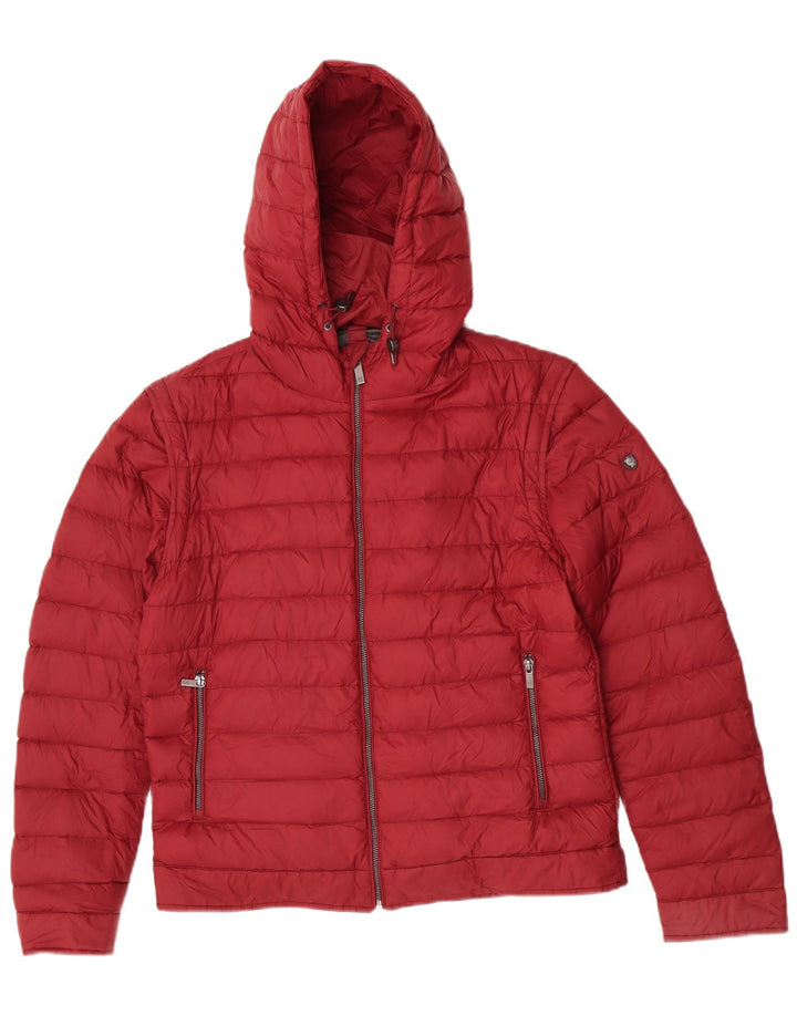 Massimo Dutti Dame Hætte Polstret Jakke UK 14 Large Burgundy