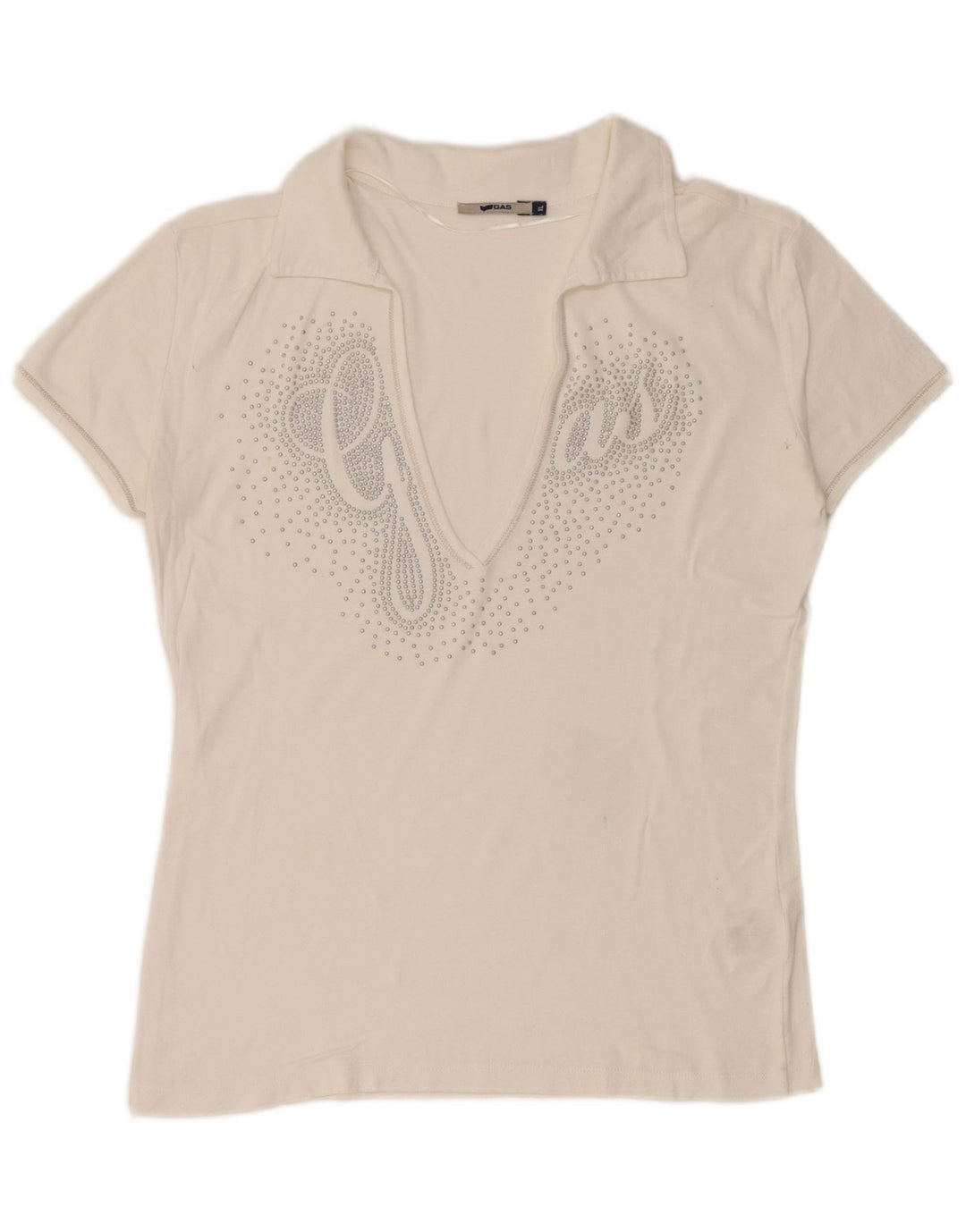 GAS Grafisk poloshirt til kvinder UK 18 XL Hvid bomuld