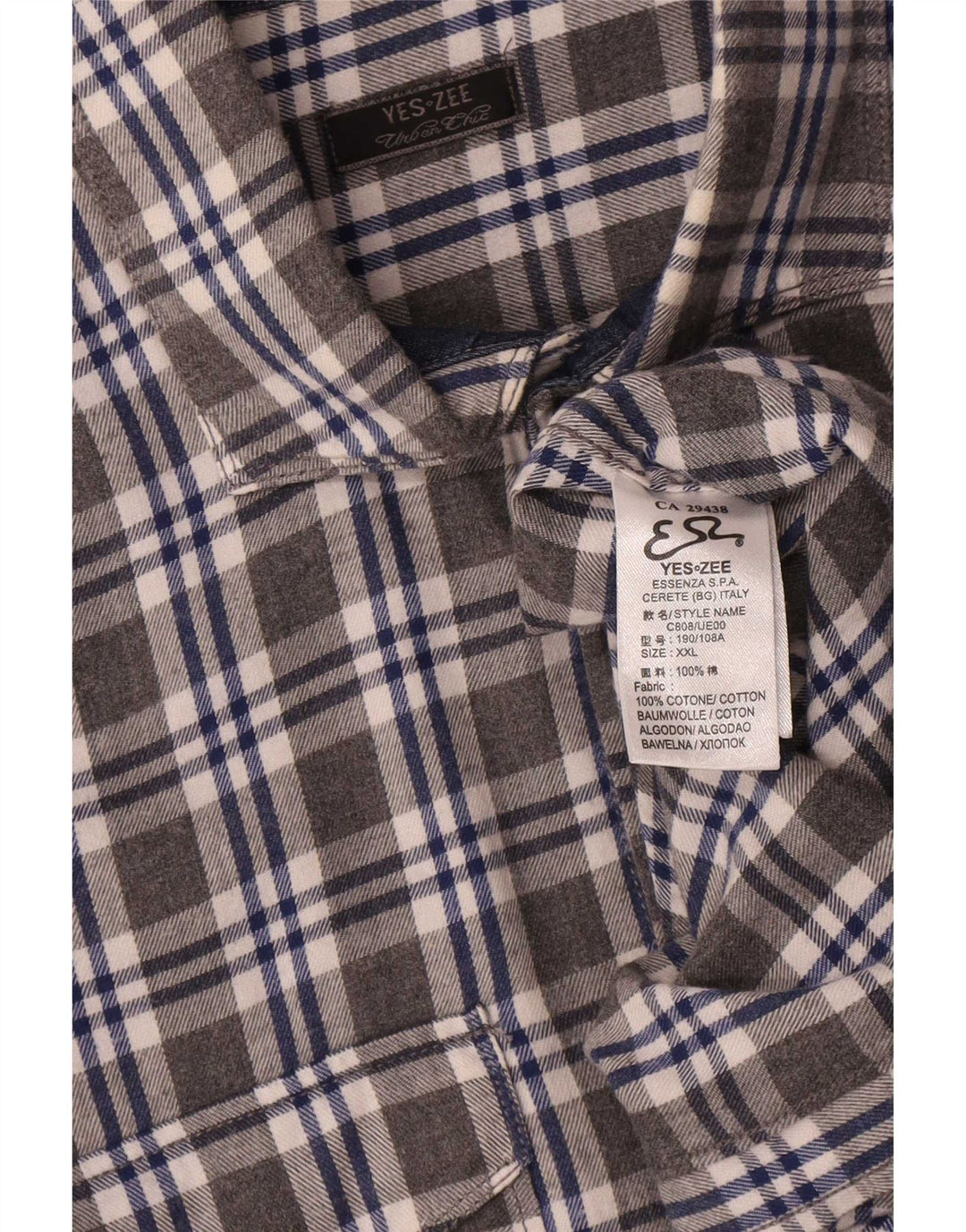 Yes Zee Herre Flanelskjorte 2XL Grå Ternet Bomuld