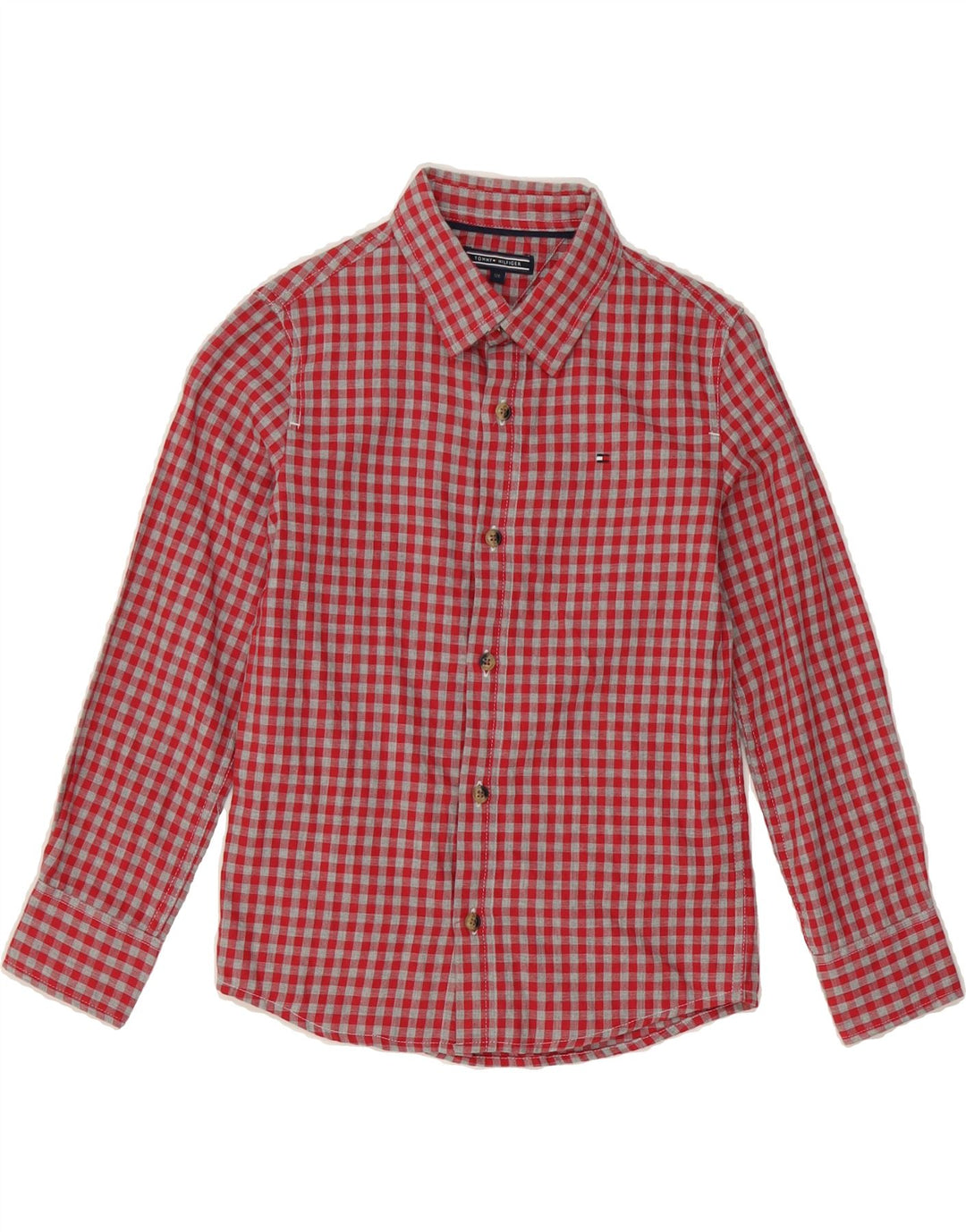 TOMMY HILFIGER Boys Flannel Shirt 6-7 Years Red Gingham Cotton Vintage Tommy Hilfiger and Second-Hand Tommy Hilfiger from Messina Hembry 