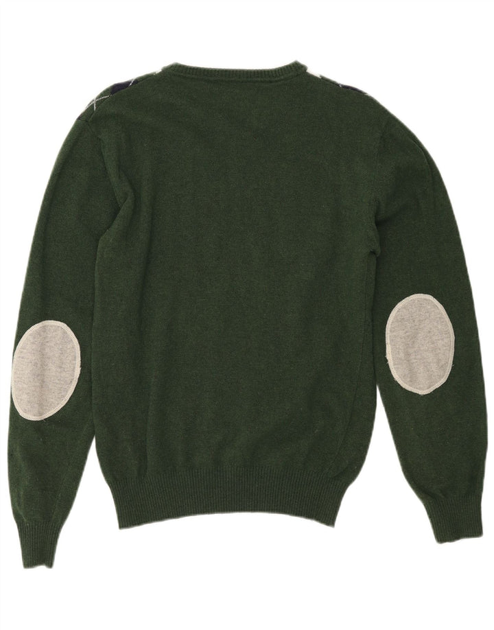 Berna Herre Boat Neck Jumper Sweater Medium Green Argyle/Diamond Wool