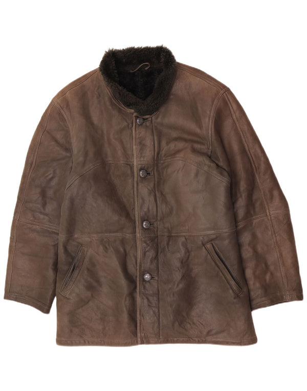 Vintage Mens Shearling Jacket UK 40 Large Brown