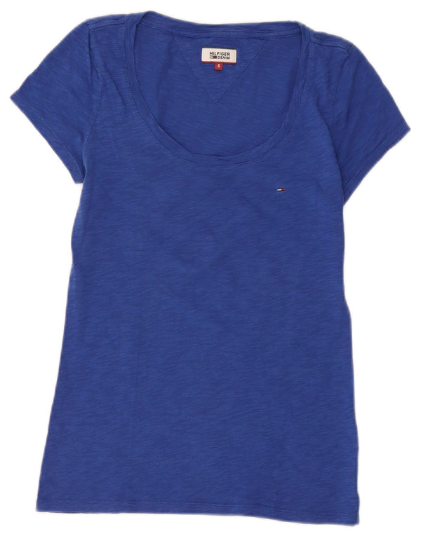 Tommy Hilfiger Dame T-Shirt Top UK 8 Small Blue Flecked Bomuld