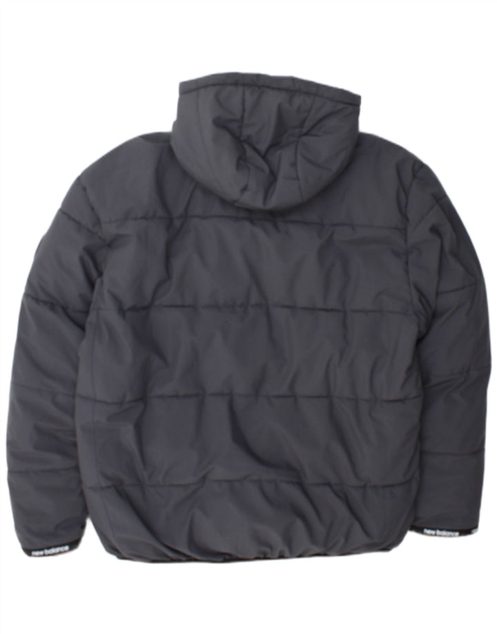 New Balance Herre Hætte Sherpa Polstret Jakke UK 40 Stor Grå Polyester
