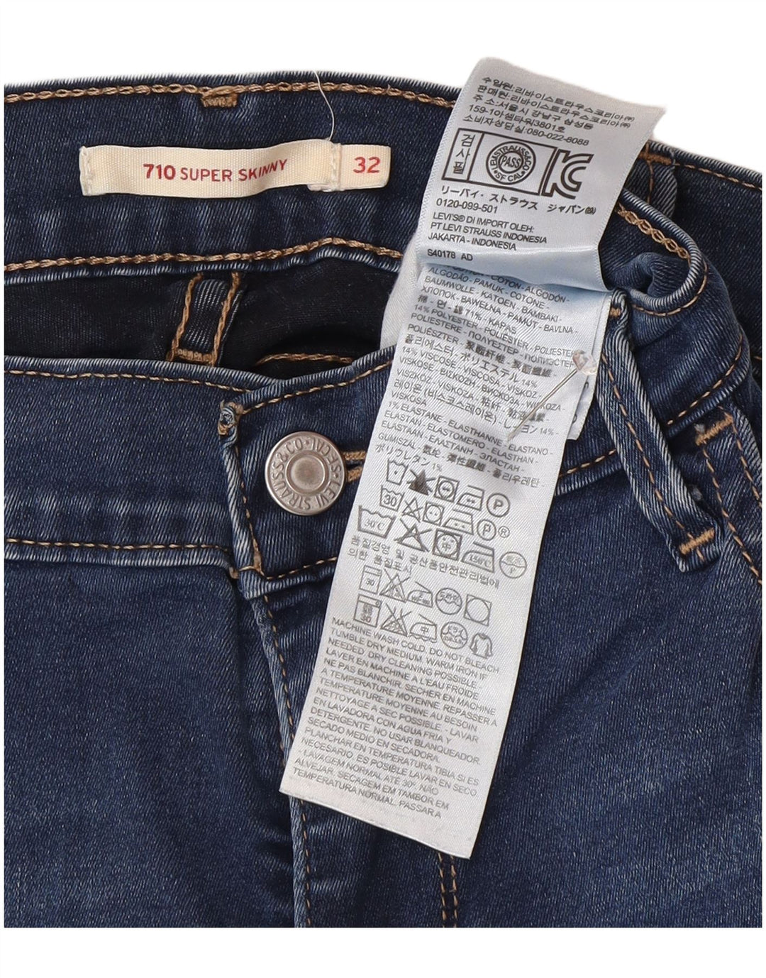 Levi's Dame 710 Super Skinny Jeans W32 L30 Marineblå Bomuld