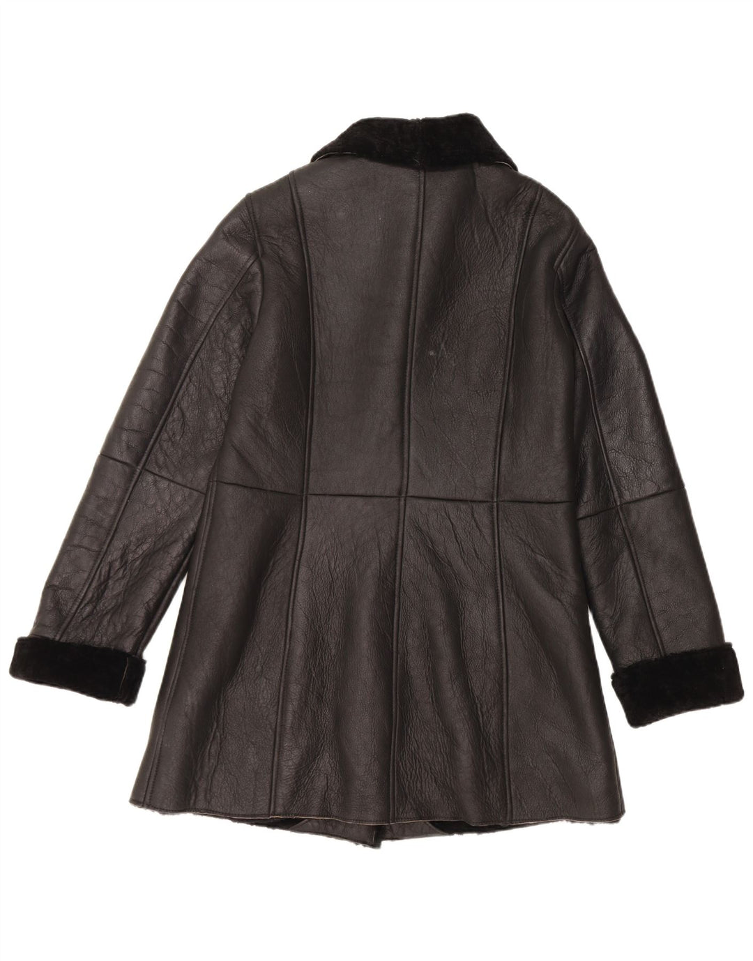 Vintage Dame Shearling Coat EU 40 Medium Sort Læder