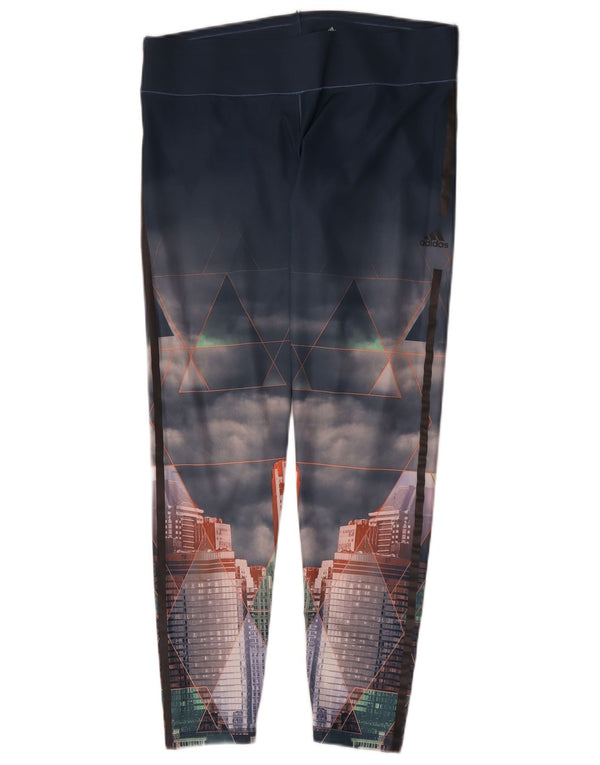 Adidas Dame Climalite Grafiske Leggings UK 16/18 Large Navy Blue