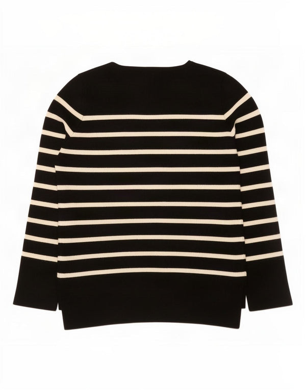 Zara Womens Boat Neck Jumper Sweater UK 12 Medium Black Striped Viscose